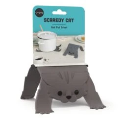 Scaredy Cat Trivets For Hot Dishes Non Slip Heat Resistant Silicone Pot Holders & Trivet For Kitchen Counter - Cute Kitchen Accessories & Funny Cat Gifts - Hot Pot Holder For Wood Tables