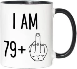 Funny 80th Birthday Gifts - I Am 79 Plus Middle Finger Coffee Mug - Gag Novelty Cup - Eightieth Birthday Party - Adult Birthday Presents (11oz, Black Handle) -KitchenAid Shop 31QmkTOoBCL. AC