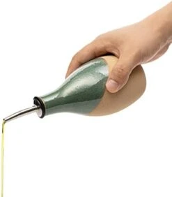Cruet Ceramic Olive Oil Dispenser Bottle Perfect Home Decor Gift 400ml Vinegar Cruet Bottle With Pourer And Stopper - Olive Oil Carafe For Kitchen - Cruet For Vinegar And Oil 6" H 3" W (Green) -KitchenAid Shop 31RAkK9g KL. AC