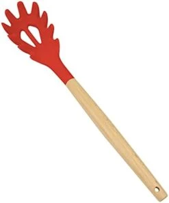 Silicone Pasta Fork (12"), Food Grade Noodle Spoon With Natural Wooden Handle, BPA Free, Spaghetti Strainer & Server Spoon (12 Inch, Mint Green) -KitchenAid Shop 31RXES1cLS. AC