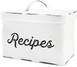 Rustic White Recipe Box; Enamel Farmhouse Recipe Holder And Organizer For 4 X 6 Inch Recipe Cards