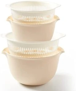 2 In 1 Kitchen Colander Set With Bowl Strainer (2 Sets 3 Qt),BPA Free Plastic Fruits And Vegetable Washing Basket,Dishwasher Friendly Double Layered Drain Basin,for Pasta Salad Berry Cleaning Mixing -KitchenAid Shop 31SSJuIgpYL. AC