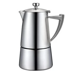 Roma Satin Stainless Steel Moka Pot Stovetop Espresso Maker, 6-Cup