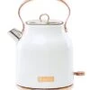Aden 75089 Heritage 1.7 Liter Stainless Steel Body Countertop Retro Electric Kettle With Auto Shutoff & Dry Boil Protection (Ivory/Copper)