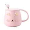 Pink Cat Mug, Cute Kitty Ceramic Coffee Mug With Stainless Steel Spoon, Novelty Coffee Mug Cup For Cat Lovers Women Girls