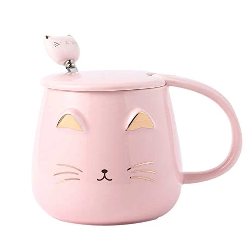 Pink Cat Mug, Cute Kitty Ceramic Coffee Mug With Stainless Steel Spoon, Novelty Coffee Mug Cup For Cat Lovers Women Girls 3 Pink Cat Mug, Cute Kitty Ceramic Coffee Mug With Stainless Steel Spoon, Novelty Coffee Mug Cup For Cat Lovers Women Girls