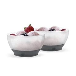 Ice Cream Freeze Bowl, Set Of 2 Double Walled Insulated Freezer Gel Chiller Kitchen Accessory For Dessert, Dip, Cereal, With Comfort Silicone Grip, Plastic, Grey