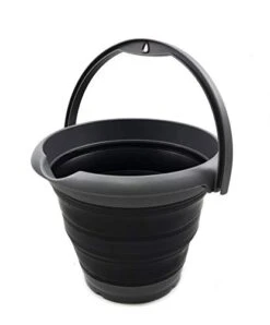 5L (1.32 Gallon) Collapsible Plastic Bucket - Foldable Round Tub - Portable Fishing Water Pail - Space Saving Outdoor Waterpot (5L Round, Grey/Black)