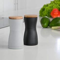 AdHoc MP125 Twin Salt & Pepper Mill Set | Sand-Blasted Plastic/Wood | CeraCut Ceramic Grinder, Aroma Cap | (H) 133 Mm X (D) 62 Mm | Black/White | Includes 2 X Mills -KitchenAid Shop 31W75OlsLGL