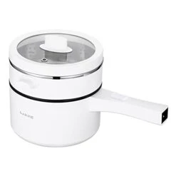 Electric Hot Pot Upgraded, Non-Stick Pan,1.89L Mini Pot For Steak,Fried Rice,with Temperature Control And Steamer - Rapid Noodles Cooker, Ramen, Oatmeal, Soup - Steamer,Egg,Vegetables, Potatoes White