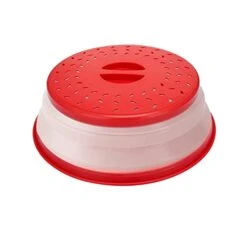 Microwave Cover For Food,Collapsible Microwave Splatter Cove,Fruit Drainer Basket,BPA-Free Silicone & Plastic And Dishwasher Safe 10.5 Inch (RED)…