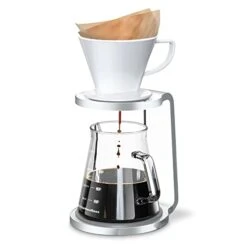 Pour Over Coffee Maker Set Pour Over Stand Set | White Ceramic Dripper | 600ml/20oz Glass Server | Non-slip Stand | Home Office Coffee Maker Kit 5 Cup