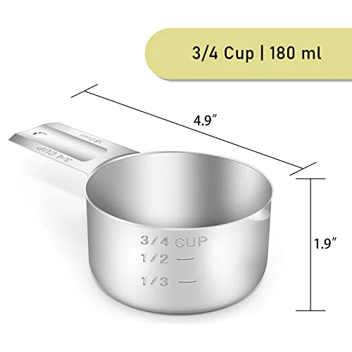 BERYLER 3/4 Cup (180 Ml | 180 Cc | 6 Oz) Measuring Cup, Stainless Steel Measuring Cups, Metal Measuring Cup, Kitchen Gadgets For Cooking 4 BERYLER 3/4 Cup (180 Ml | 180 Cc | 6 Oz) Measuring Cup, Stainless Steel Measuring Cups, Metal Measuring Cup, Kitchen Gadgets For Cooking - Image 2
