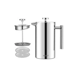 Small French Press Coffee Maker,12OZ/350ML Stainless Steel Insulated Coffee Press,Stainless Steel French Press With 2 Fliters 0.35 Liter (12oz, Sliver)