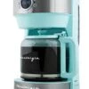 Retro Coffee Maker, 12 Cup, Vintage Coffee Machine With Adjustable Timer, Warm Function, Anti Drip, Glass Carafe Included, Aqua