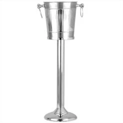Vertical Striped Nickel Plated Majestic Wine & Ice Bucket With Steel Bucket Stand | Wine Chiller On Stand Kitchenware Bar Ware | Beverage Barware Accessories