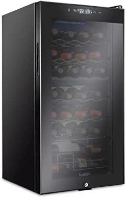 28 Bottle Compressor Wine Cooler Refrigerator W/Lock | Large Freestanding Wine Cellar For Red, White, Champagne Or Sparkling Wine | 41f-64f Digital Temperature Control Fridge Glass Door Black -KitchenAid Shop 31Yc09GnElL. AC