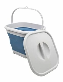 5.5L (1.4 Gallon) Collapsible Square Handy Bucket With Lid/Foldable SquareWater Pail/Portable Tub With Handle & Lid (Grey/Steel Blue, 1)