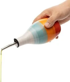 Cruet Ceramic Olive Oil Dispenser Bottle Perfect Home Decor Gift 400ml Vinegar Cruet Bottle With Pourer And Stopper - Olive Oil Carafe For Kitchen - Cruet For Vinegar And Oil 6" H 3" W (Green) -KitchenAid Shop 31aKCpjCsjL. AC