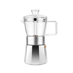 Moka Pot Premium Crystal Glass-Top Stovetop Espresso Moka Pot - 6 Cup - Coffee Maker, 240ml/8.5oz/6 Cup (espresso Cup=40ml) Coffee Lover Gifts Ideas