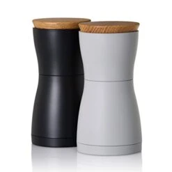 AdHoc MP125 Twin Salt & Pepper Mill Set | Sand-Blasted Plastic/Wood | CeraCut Ceramic Grinder, Aroma Cap | (H) 133 Mm X (D) 62 Mm | Black/White | Includes 2 X Mills