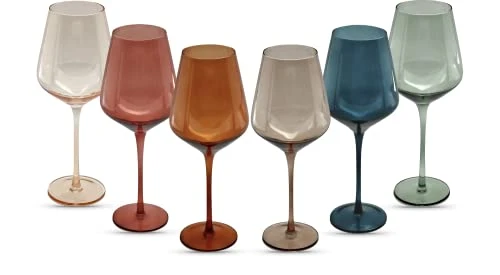 Colored Wine Glasses, 16.5oz (Set Of 6) Stemmed Multi-Color Glass - Great For All Wine Types And Occasions - Luxury, Durable, Hand-Blown 3 Colored Wine Glasses, 16.5oz (Set Of 6) Stemmed Multi-Color Glass - Great For All Wine Types And Occasions - Luxury, Durable, Hand-Blown