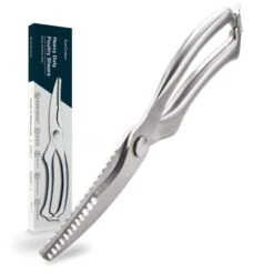 Poultry Shears, Kitchen Shears Heavy Duty With Anti-Slip Handle & Safety Lock, Kitchen Scissors For Meat, Chicken, Bone, Poultry, Spring Loaded, Dishwasher Safe (Silver)
