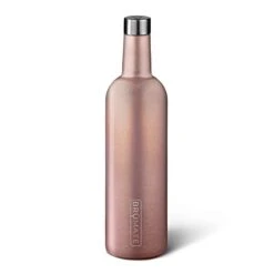 Winesulator 25 Oz Triple-Walled Insulated Wine Canteen Made Of Stainless Steel, 24-Hour Temperature Retention, Shatterproof, Comes With Silicone Transfer Funnel (Glitter Rose Gold)