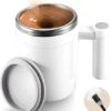 Self Stirring Coffee Mug,Rechargeable Automatic Magnetic Self Mixing Coffee Mug With 2 Stir Bar,13oz Auto Stainless Steel Mixer Cup For Coffee Milk Cocoa For Office Travel Best Christmas Gifts (White)
