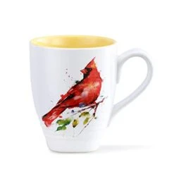 Dean Crouser Spring Cardinal Watercolor Yellow 16 Ounce Glossy Ceramic Stoneware Bird Mug With Easy Grip Handle