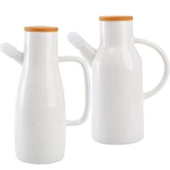 2 Pack Oil Dispenser, 18 Oz Ceramic Olive Bottle, Soy Sauce Vinegar Cruet Dispenser, White Liquid Condiment Dispenser For Kitchen, Bar, Cafe, Hotel, Restaurant, Party, Buffet