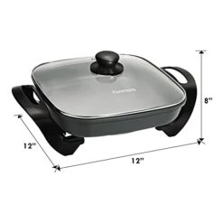 Non-Stick Electric Skillet With Tempered Glass Lid, Black And Grey, Deep-Dish Frying Pan, 12" X 12" Cooking Surface, Vented Lid, One-Pot Cooking, Grill, Saute, Stir-Fry, Stew -KitchenAid Shop 31gP9Gs16JL