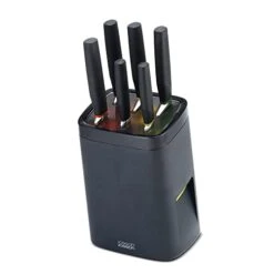 Joseph Joseph LockBlock Stainless Steel Knife Set With Self Locking Knife Block, 6-Piece, Black