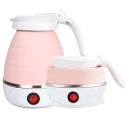 Travel Kettle Electric Small Foldable Portable Kettle,Silicone Collapsible Heating Water Boiler Tea Pot For Camping,Easy For Storage With Separable Power Cord (Pink)