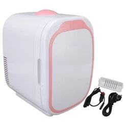 Mini Fridge,6L Mini Refrigerator Portable Dual Purpose Cooler Warmer Small Fridge For Skincare, Foods, Medications, Bedroom, Travel US Plug 110V Pink