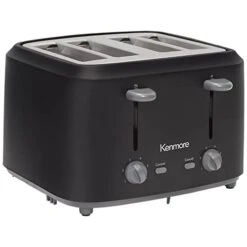 Enmore 4-Slice Toaster With Dual Controls, Matte Black And Gray, Wide Slots, Self-Adjusting Bread Guides, Adjustable Browning, 6 Shade Settings, Toast, Bagels, Waffles, English Muffins