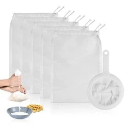 6 Pack - 200 Mesh Fine Strainer & Nut Milk Bags, Reusable Food Grade BPA-Free Ultra Strong Nylon Nutmilk, Juices, Cold Brew, Tea Coffee, Juice Soy, 9.4x2.6 Inch