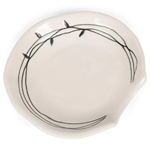 Ebossed Leaf Glossy Black And White 4 X 4 Ceramic Stoneware Spoon Rest 4 Ebossed Leaf Glossy Black And White 4 X 4 Ceramic Stoneware Spoon Rest - Image 2