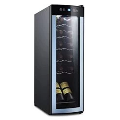 Wine Cooler, Compact Mini Wine Fridge Wine Cellar For Red, White, Champagne Or Sparkling Wine, Freestanding Wine Refrigerator With Quiet Compressor & LED Light, 40-66F, Blue&gray (12 Bottles)