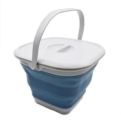 8.5L (2.2 Gallon) Collapsible Square Handy Bucket With Lid / Foldable SquareWater Pail With Lid / Portable Tub With Handle And Lid. Size 31x31cm (Grey/Steel Blue, 1)