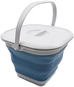8.5L (2.2 Gallon) Collapsible Square Handy Bucket With Lid / Foldable SquareWater Pail With Lid / Portable Tub With Handle And Lid. Size 31x31cm (Grey/Steel Blue, 1) -KitchenAid Shop 31kkT85DrHL. AC