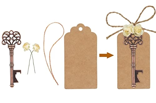 Key Open Wedding Favor Bottle Opener Keys Wedding Gift Set With Escort Tag Cards, Paper Roses, And Ropes - Vintage Key Bottle Opener Wedding Favor - Bottle Opener (50 Pack) 7 Key Open Wedding Favor Bottle Opener Keys Wedding Gift Set With Escort Tag Cards, Paper Roses, And Ropes - Vintage Key Bottle Opener Wedding Favor - Bottle Opener (50 Pack) - Image 5