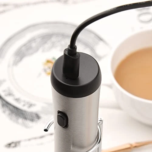 Frother Handheld, Electric Milk Frother, USB C Rechargeable Milk Frother, Mini Frother With Stand, Kitchen Gift Hand Frother For Coffee Cappuccino, Frappe, Matcha, Hot Chocolate-Stainless Steel Silver 7 Frother Handheld, Electric Milk Frother, USB C Rechargeable Milk Frother, Mini Frother With Stand, Kitchen Gift Hand Frother For Coffee Cappuccino, Frappe, Matcha, Hot Chocolate-Stainless Steel Silver - Image 5