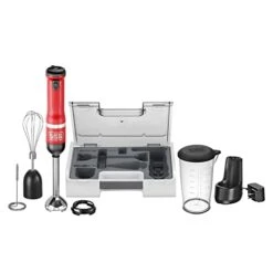 Black & Decker Kitchen Wand Cordless Immersion Blender, 3 In 1 Multi Tool Set, Hand Blender With Charging Dock, Whisk And Milk Frother, Red (BCKM1013KS06)