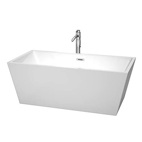 Sara 63 Inch Freestanding Bathtub In White With Floor Mounted Faucet, Drain And Overflow Trim In Polished Chrome 3 Sara 63 Inch Freestanding Bathtub In White With Floor Mounted Faucet, Drain And Overflow Trim In Polished Chrome