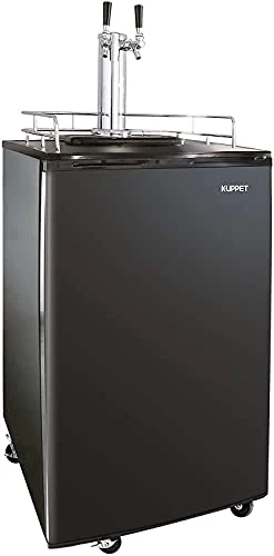 Full Size Stainless Steel Kegerator, Beer Kegerator - Draft Beer Dispenser - Keg Beer Cooler, Compressor Cooling CO2 Regulator Casters, Dual Tap, 6.0 Cu.ft. (Black)
