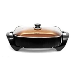 Aynel Professional Non-stick Copper Electric Skillet Jumbo, Deep Dish With Tempered Glass Vented Lid, Upgrade Thermostat, 16”x 12”x 3.15”- 8 Quart