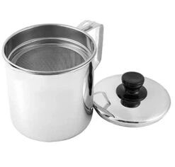 Tebery Stainless Steel Oil Strainer Pot With Lid, 1.25 Quart Oil Storage Can Container With Fine Mesh Strainer For Bacon Fat, Kitchen Cooking Or Frying Oil