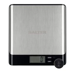 Salter Alter Pro Digital Kitchen Scales - Electronic Food Weighing, Slim Design Cooking Scale Home Appliance, LCD Display, Add & Weigh, Compact Storage, Easy To Clean, 15 Year Guarantee - Stainless Steel