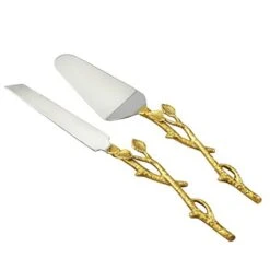 Elegance Golden Vine Cake/Knife Set, 13-Inch, Silver/Gold -KitchenAid Shop 31mflflYq3L